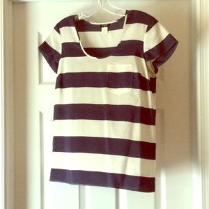 Nautical navy/ivory striped silk pocket blouse